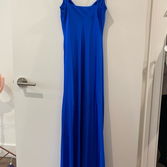 Express Conscious Edit Satin Cowl Neck Asymmetrical Hem Maxi Slip Dress - Picture 6 of 12